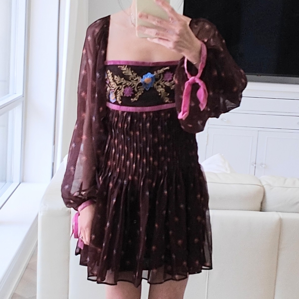 Free People Chiffon Embroidered Dress. New With Tags XS